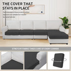 Easy-Going Stretch 4 Pieces Couch Cushion Covers for Sectional Sofa Left/Right L Shape Chaise Lounge Sofa Seat slipcover Anti-Slip Sofa Cover Soft (3 Seater + 1 Chaise, Dark Gray)