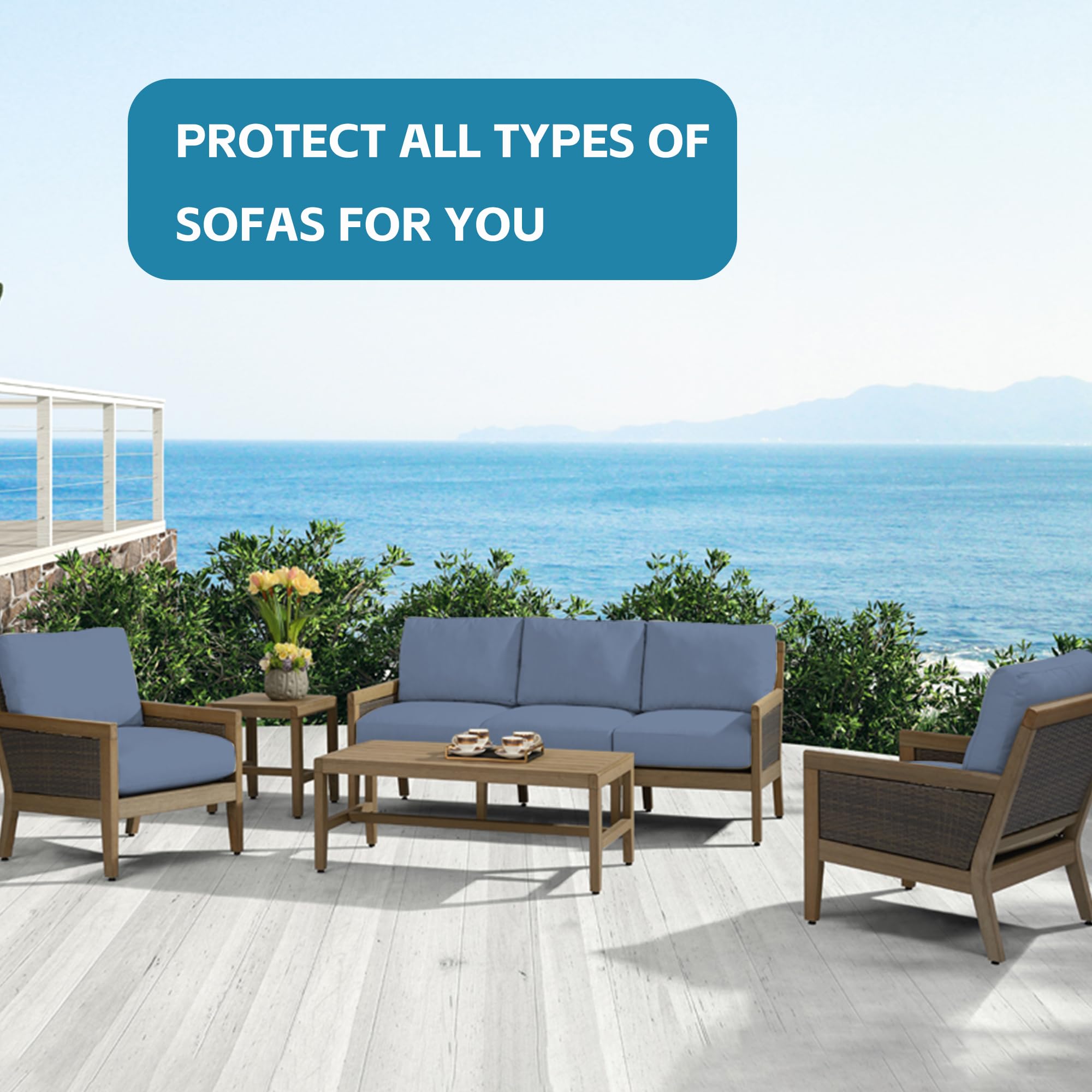 DREAHOTEXTIL 14Pcs Outdoor Cushion Covers, Patio Cushion Covers,Stretch Elastic Slipcovers, Replacement Washable & Reusable Furniture Protector for Patio Couch (Gray-Blue,Cover Only)