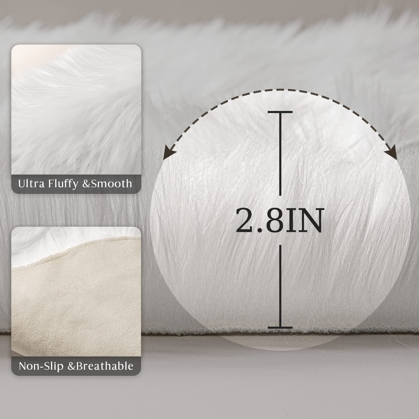 Ashler Faux Fur Rug, Black Area Rugs, Fluffy Sheepskin Fur Rug, Fuzzy Ultra Soft 2 x 6 Ft Rugs, Machine Washable Shag Rug, Nursery Throw Rugs for Bed, Living, Kids Room
