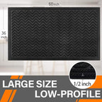 Mibao Front Door Mat, Dirt Trapper Welcome Mat for Outdoor Indoor, Non-Slip Waterproof Doormat, Durable Machine Washable Low Profile Entry Rug for Back Door Outside Patio, 61.5" x 36", Black Wave