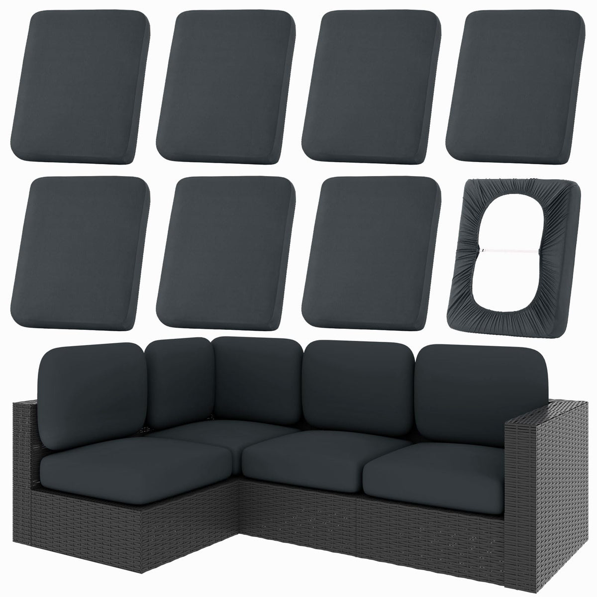 hyha 12Pcs Patio Cushion Covers, Stretch Outdoor Couch Cushion Covers