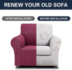 Cupuamon 2026 New Stretch Chair Sofa Slipcovers Couch Cover for 1 Seater Furniture Protector Sofa Covers with Elastic Bottom Jacquard Fabric Small Checks for Pets, Kids - Wine
