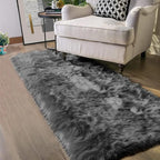 Latepis Hallway Runner Rugs 2x10 Dark Gray Faux Wool Fur Rug Wasgable Non Slip Fluffy Rug for Living Room Luxury Home Décor Rectangle