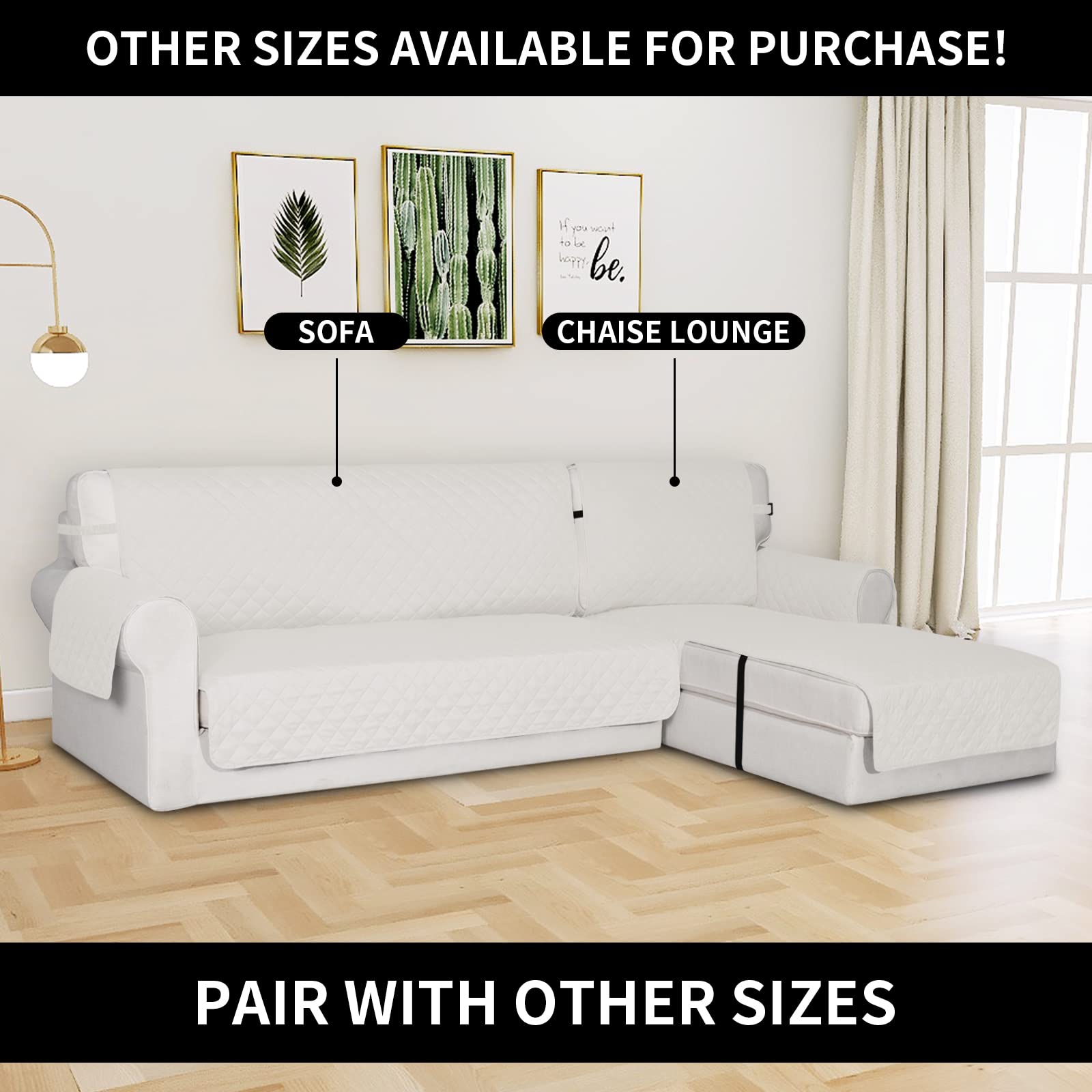 Easy-Going Reversible Chaise Lounge Couch Cover Water Resistant Sofa Cover Sectional L Shaped Sofa Slipcover with Adjustable Straps Furniture Protector for Dogs (115X34 in, Ivory/Ivory)