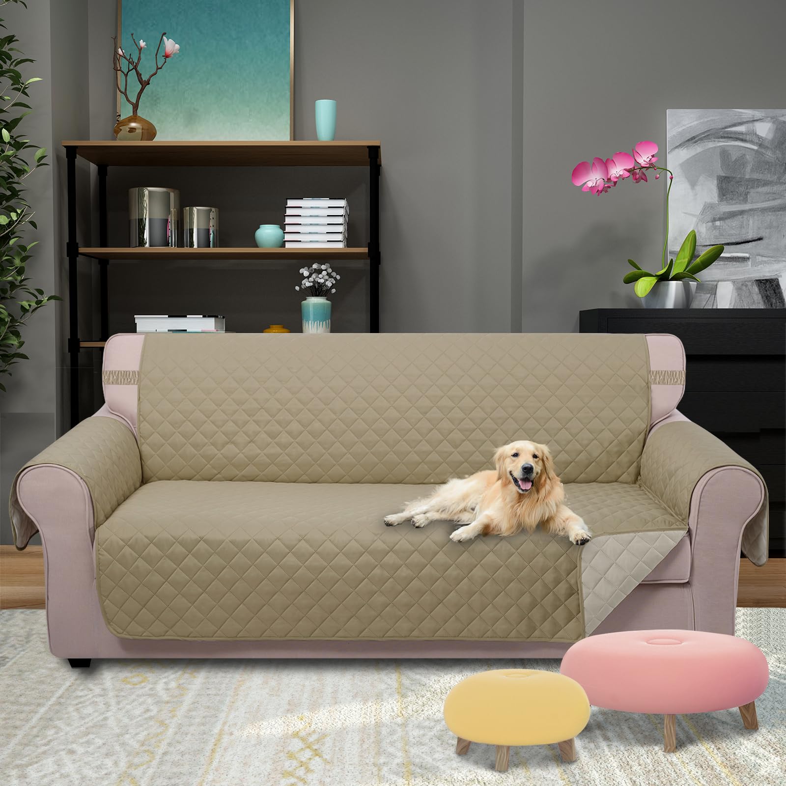 U-NICE HOME Reversible Sofa Cover Couch Cover for Dogs, Light Camel/Beige