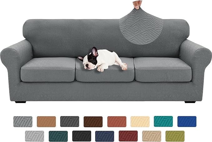 XINEAGE 2026 New 4 Pieces Extra Large Couch Covers for 3 Cushion Sofa Super Stretch Sofa Cover for 3 Large Seat Cushion Universal Slip Cover for Living Room (Light Gray), 91"-110"(3 Cushions)