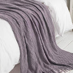 BOURINA Dark Lavender Throw Blanket 60 x80 Inches Throw Textured Solid Soft Sofa Throw Couch Knitted Decorative Blanket