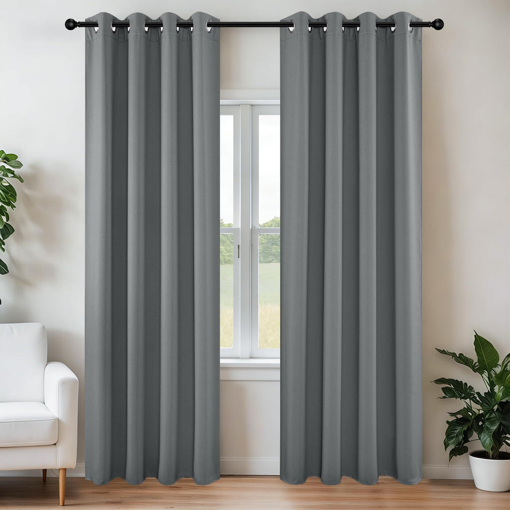 Joydeco Grey Blackout Curtains for Bedroom 72 Inch 2 Panels with Grommet