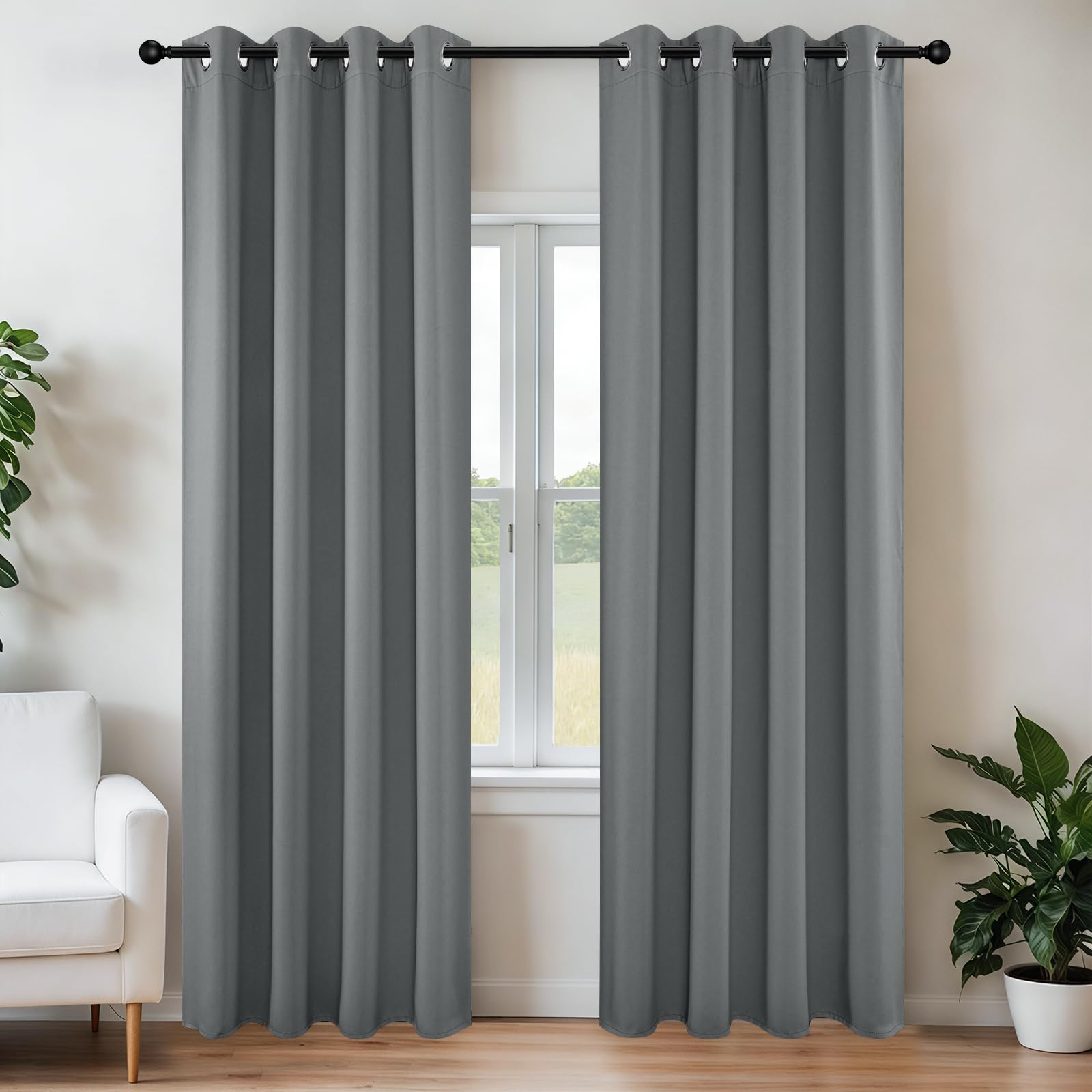 Joydeco Grey Blackout Curtains for Bedroom 72 Inch 2 Panels with Grommet