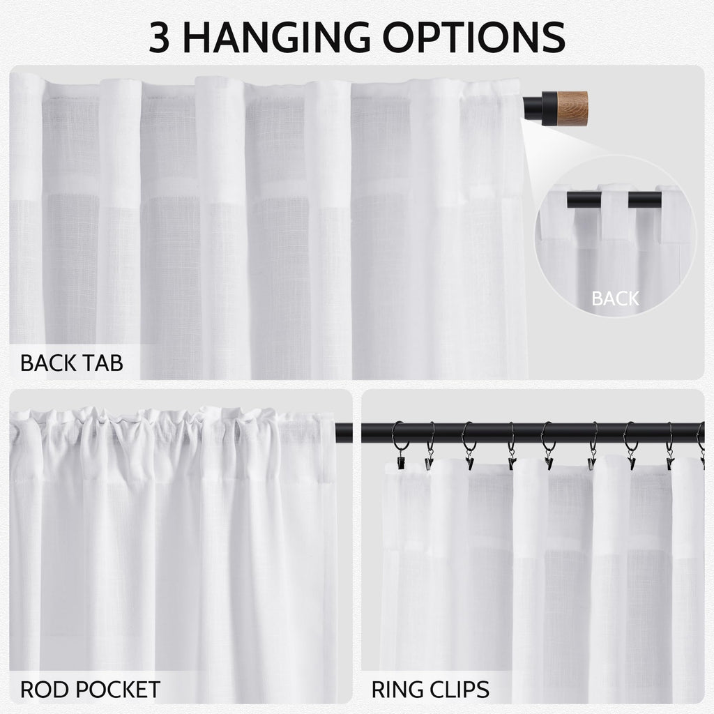 Snow White Linen Curtains 102 Inches Long for Living Room Light Filtering Semi Sheer Curtain Back Tab Luxury Neutral Modern Farmhouse Decor Floor to Ceiling Neutral Drapes for Bedroom 52x102,2 Panels