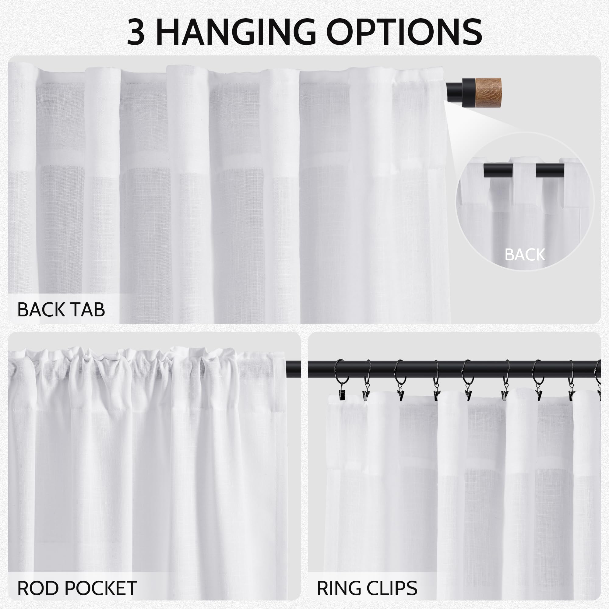 Snow White Linen Curtains 102 Inches Long for Living Room Light Filtering Semi Sheer Curtain Back Tab Luxury Neutral Modern Farmhouse Decor Floor to Ceiling Neutral Drapes for Bedroom 52x102,2 Panels