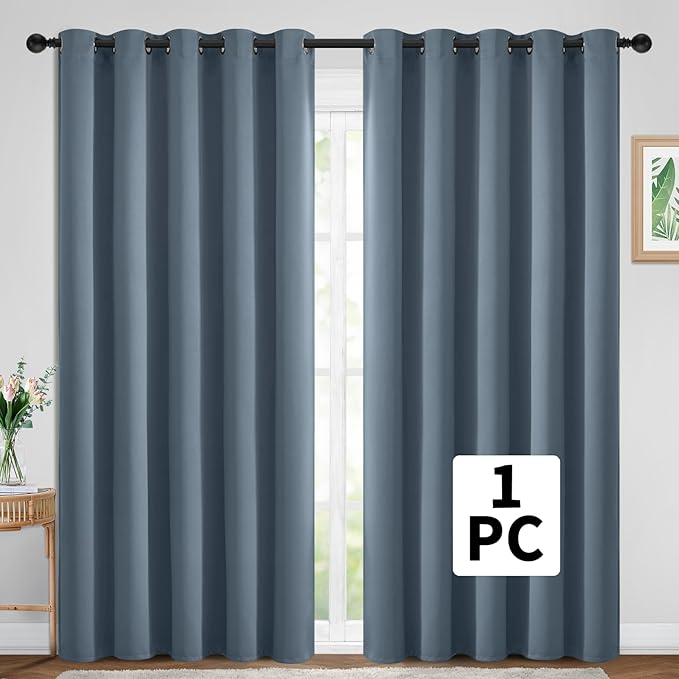 Yakamok Stone Blue Room Darkening Curtains 84 inch Sliding Door Drapes