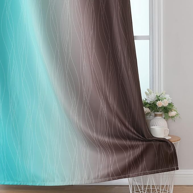 Estelar Textiler Brown and Teal Ombre Blackout Curtains for Bedroom 96 Inch