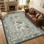 GarveeHome Provence 5x7 Area Rugs, Botanical Grove Soft Cottagecore Non-Slip Washable Rug for Bedroom Living Room Nursery Kitchen Low-Pile Retro Carpet Gray Fog Green