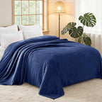 Exclusivo Mezcla Fleece Blanket Twin Size for Bed, Super Soft and Warm, All Season, Cozy, Plush, Lightweight, 60x80 Inches Navy Blue