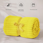 BEDELITE Fleece Blanket Twin Size – 3D Ribbed Jacquard Soft and Warm Decorative Fuzzy Blankets – Cozy, Fluffy, Plush Lightweight Throw Blankets for Couch, Bed, Sofa(Yellow, 60x80 inches)