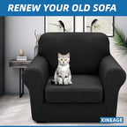 XINEAGE 2026 New 2 Pieces Chair Covers with Arms Super Stretch Chair Slipcover for Living Room Pet Dog Universal Slip Cover Anti Slip Armchair Furniture Protector (Black), 31"-46"(1 Cushion)
