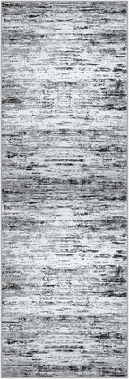 Lansny Modern Abstract Runner Rug 2x12, Black Grey White Washable Long Kitchen Runner Non-Slip Soft Hallway Rug Runner Thin Print Faux Wool Carpet for Entryway Bedroom Laundry Room Indoor Home Decor