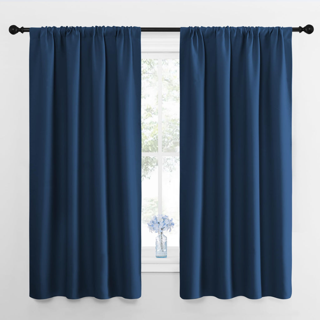 NICETOWN Kitchen Curtains, Short Blackout Drapes, Moroccan Blue, 34" Wide by 54" Long, 2 PCs, Thermal Insulated Blackout Curtain Panels for Kids Room, Play Room