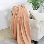 BOURINA Orange Throw Blanket 60x80 Inch Boho Knit Soft Throw Sofa Blanket