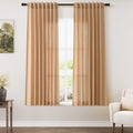 Nanspring Camel Linen Curtains 63 Inches Length 2 Panels Set for Living Room Back Tab Pocket Light Filtering Semi Sheer Drapes Modern Farmhouse Cotton Linen Textured Window Curtain 52X63 Inches