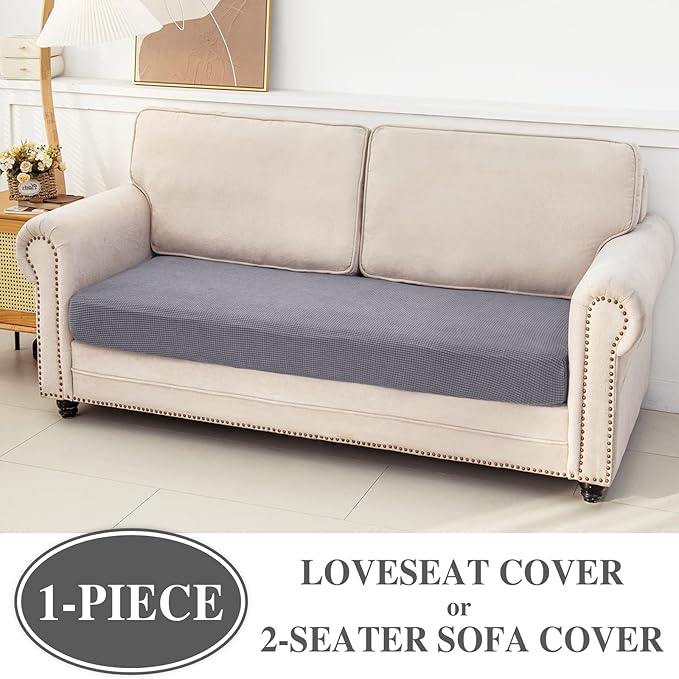 LA MEACK Couch Cushion Cover Loveseat Cover or 2 Seat Sofa Cover Washable Stretch Sectional Sofa Slipcover(1 Piece for Loveseat or Sofa 2-Seater, Light Grey)