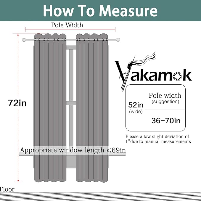 Yakamok Room Darkening Curtains 52x72 inch Length Sky Blue-Living Room