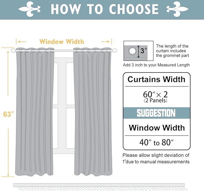 ChrisDowa 100% Blackout Curtains for Bedroom 63 Inches Long 2 Panels Set