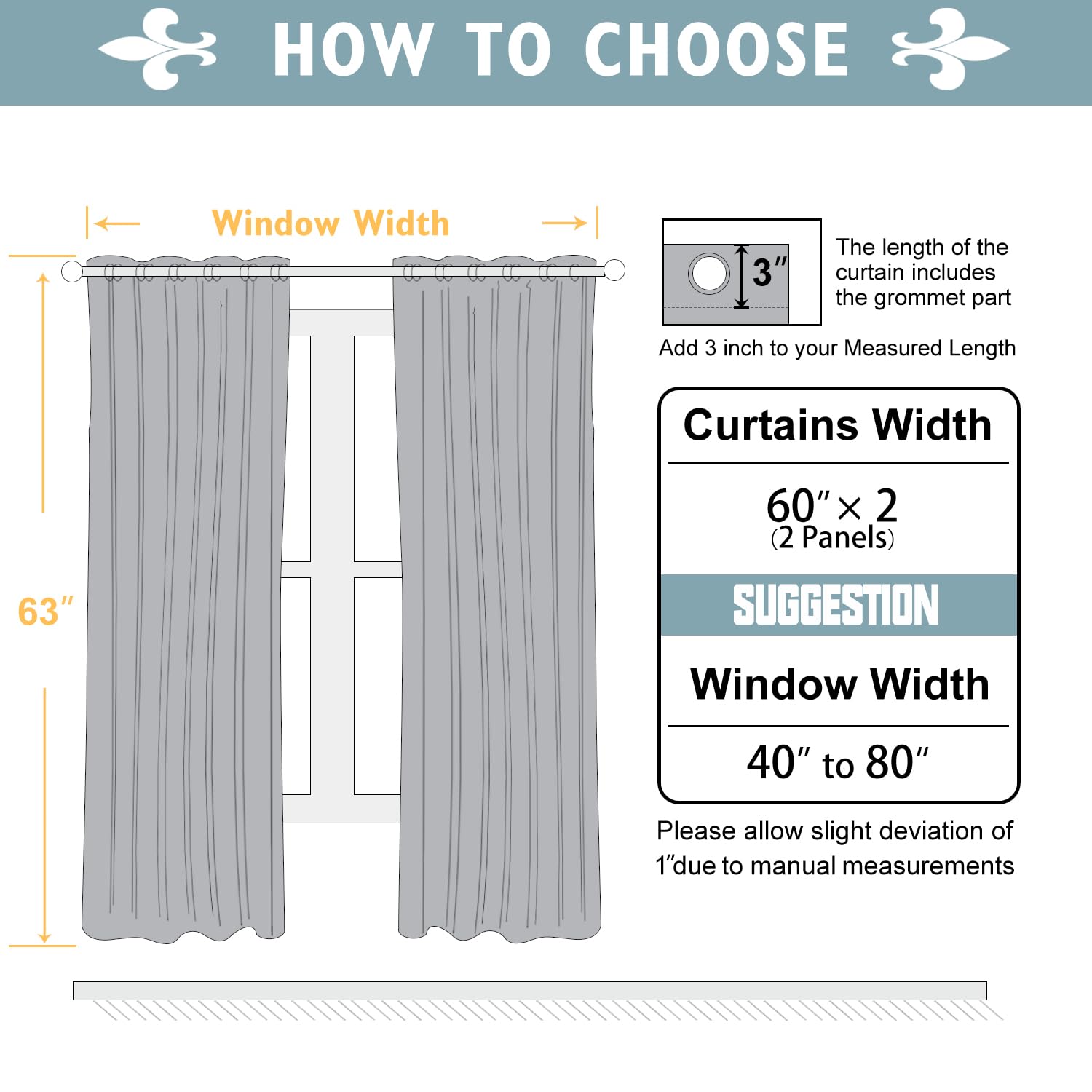ChrisDowa 100% Blackout Curtains for Bedroom 63 Inches Long 2 Panels Set