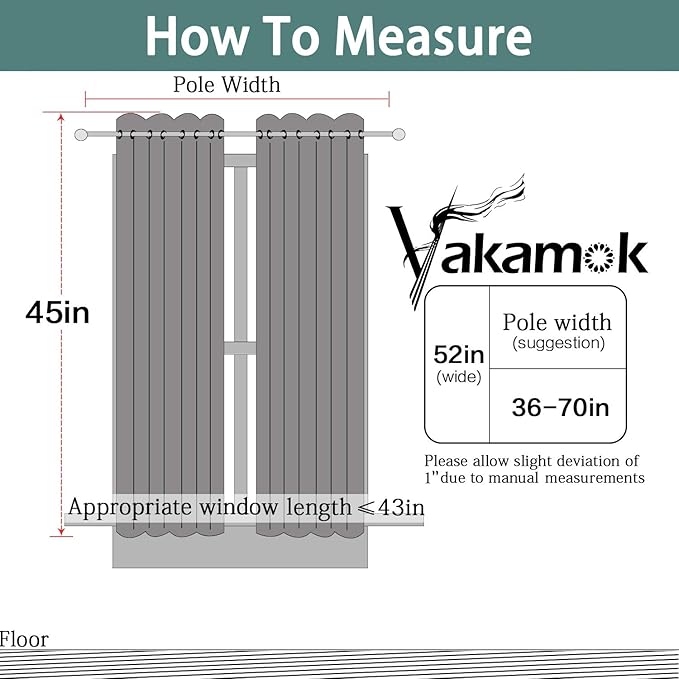 Yakamok Dark Gray 100% Blackout Curtains, Energy Saving Thermal Insulated 2 Thick Layers Total Blackout Drapes with Black Liner for Bedroom (52Wx45L,Dark Grey, 2 Panels)