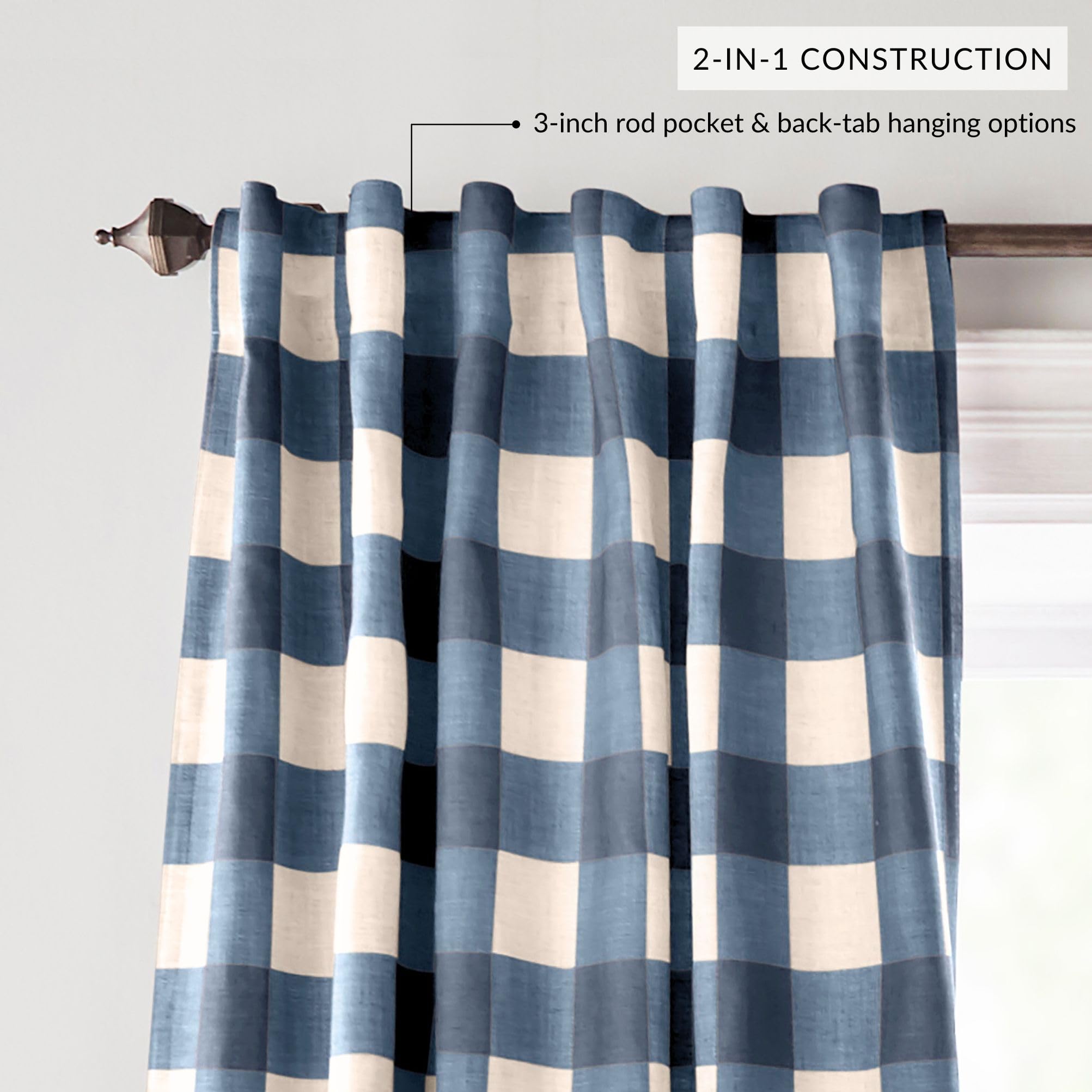 Threadmade Grainger Buffalo Check Blackout Window Curtain, Indigo - 52" W x 84" L