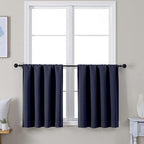 Simplebrand Ava Navy Blue Short 30 Inches Blackout Curtain 2 Panels Set, Half Window Rod Pocket Privacy Curtain Tiers for Kitchen, Curtains Blackout for Bathroom Shades, W30 x L30 Inch, Navy Blue