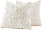 decorUhome Cream White Faux Fur Bunny Throw Pillow Covers 16x16 Set of 2