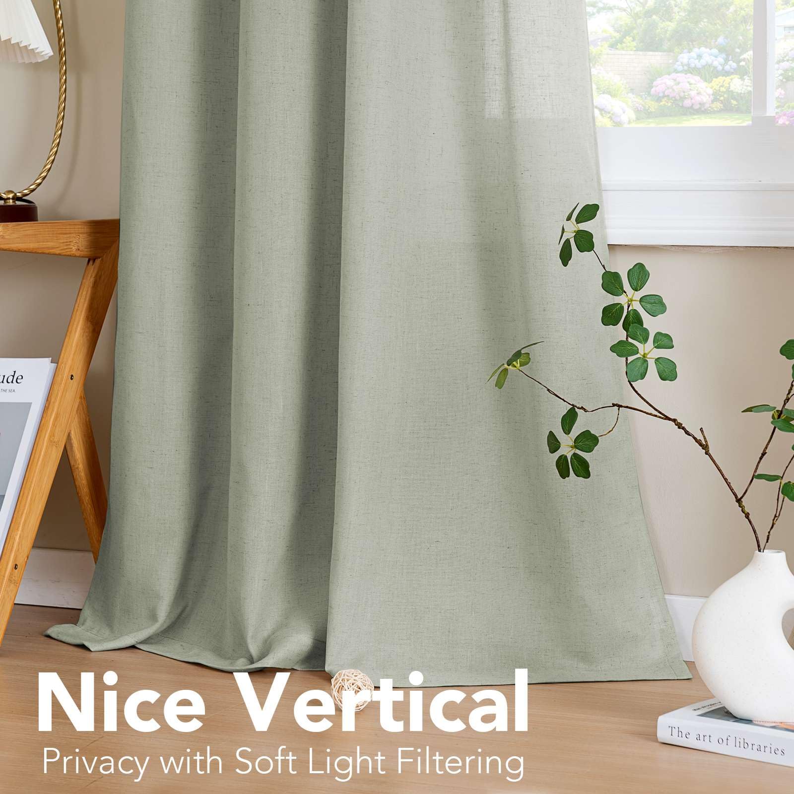 H.VERSAILTEX Elegant Natural Linen Blended Energy Efficient Light Filtering Linen Textured Semi Sheer Curtains/Nickel Grommet Window Treatments Panels/Drapes (Set of 2, Sage, 52" x 54")