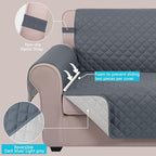 U-NICE HOME Reversible Sofa Cover Couch Cover for Dogs with Elastic Straps Water Resistant Furniture Protector for Pets Couch Cover for 3 Cushion Couch (Sofa, Dark Blue/Light Grey)