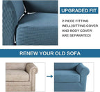 H.VERSAILTEX High Stretch Chair Cover Chair Slipcover 2 Piece Couch Shield Furniture Cover/Protector Soft with High Spandex Jacquard Checked Pattern Fabric (Chair, Dusty Blue)