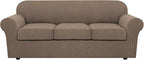 H.VERSAILTEX 4 Piece Stretch Sofa Covers for 3 Cushion Couch Covers for Living Room Furniture Slipcovers (Base Cover Plus 3 Seat Cushion Covers) Upgraded Thicker Jacquard Fabric (Sofa, Macchiato)