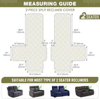 TAOCOCO 100% Waterproof Loveseat Recliner Covers 2 Seater, Split Loveseat Covers for Reclining loveseat, Non Slip Reclining Couch Cover with Double Straps for Kids, Pets(2 Seater, Green)