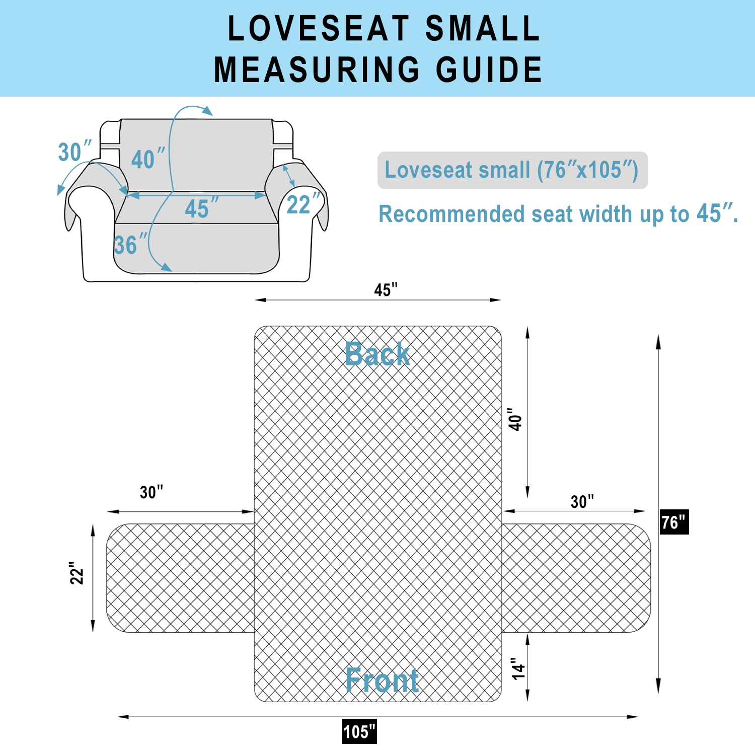 Luxshare Home Reversible 45" Small Loveseat Sofa Covers, Black/Black