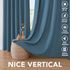 H.VERSAILTEX 100% Blackout Curtains for Bedroom Thermal Insulated Linen Textured Curtains Heat and Full Light Blocking Drapes Living Room Curtains 2 Panel Sets, Blue Sapphire, 42x84 Inch