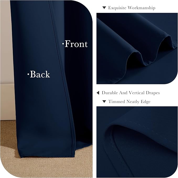 PONY DANCE Bedroom Blackout Curtains - 54 Inches Long Curtain Drapes with Back Loops Slot with Rod Pocket Design Privacy Protect Energy Saving, 52 W x 54 L, Navy Blue, 1 Pair