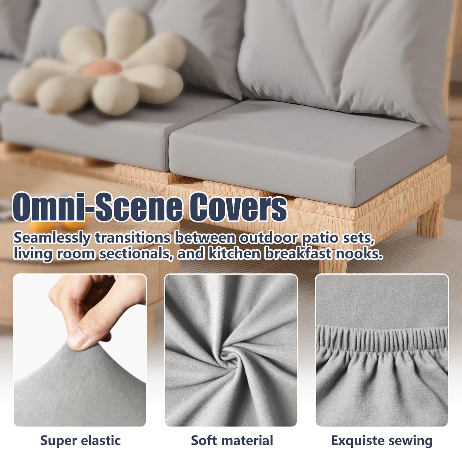8Pcs Outdoor Cushion Covers, Stretch Patio Furniture Couch Chair Slipcovers