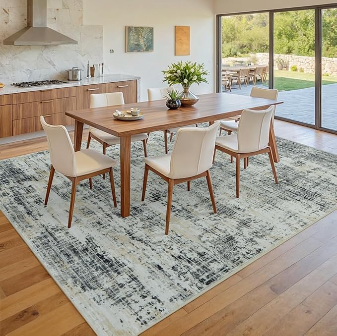 5x7 Washable Area Rug for Living Room Bedroom: Non-Slip Modern Black Gray