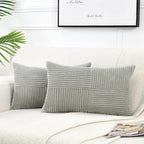Fancy Homi 2 Packs Grey Lumbar Decorative Throw Pillow Covers 20x28 Inch for Living Room Couch Bed Sofa, Rustic Farmhouse Boho Home Decor, Soft Striped Corduroy Rectangle Accent Cushion Case 50x70 cm