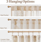 jinchan Belrose Linen Floral Kitchen Curtains 24 inch Length Embroidered Farmhouse Cafe Curtains for Living Room Bathroom Small Windows Curtain Set Sheer Light Filtering 2 Panels Beige