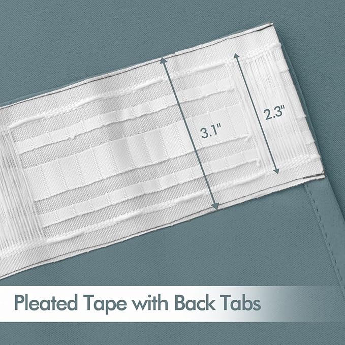 MIULEE Greyish Blue Back Tab Blackout Curtains 52x90 Inch Long 2 Panels Set