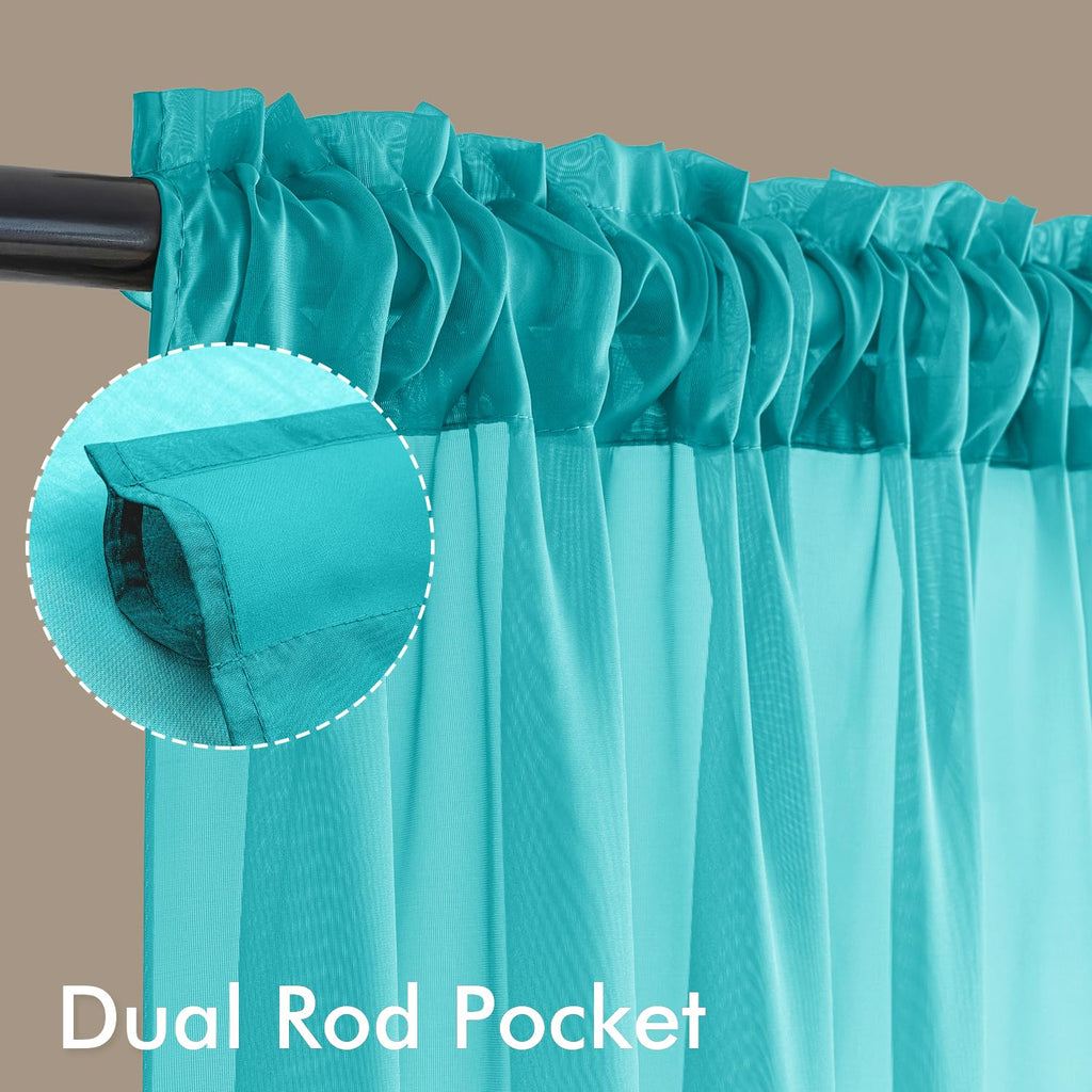 MIULEE Turquoise Sheer Curtains 96 Inches Long 4 Panels 42 x 96 Inches