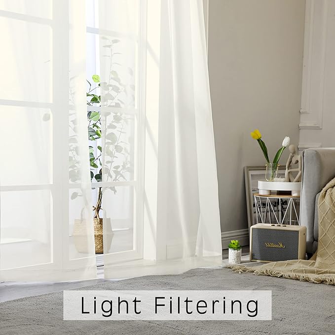 OWENIE Short Sheer Curtains 36 Inches 2 Panels Set - Kitchen Tiers Valances Curtains Light Filter Rod Pocket Voile Cafe Curtains for Kitchen Bathroom Small Half Window, 42 in W x 36 in L, Ivory