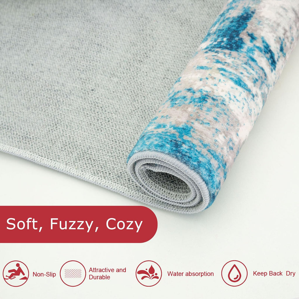 KOZYFLY Modern Abstract Runner Rug 2x6 Turquoise/Beige/Grey/Yellow Runners for Hallways Kitchen Rug Non Slip Washable Carpet Rug Runner Laundry Mat with Soft Low Pile for Entryway Bathroom Bedroom