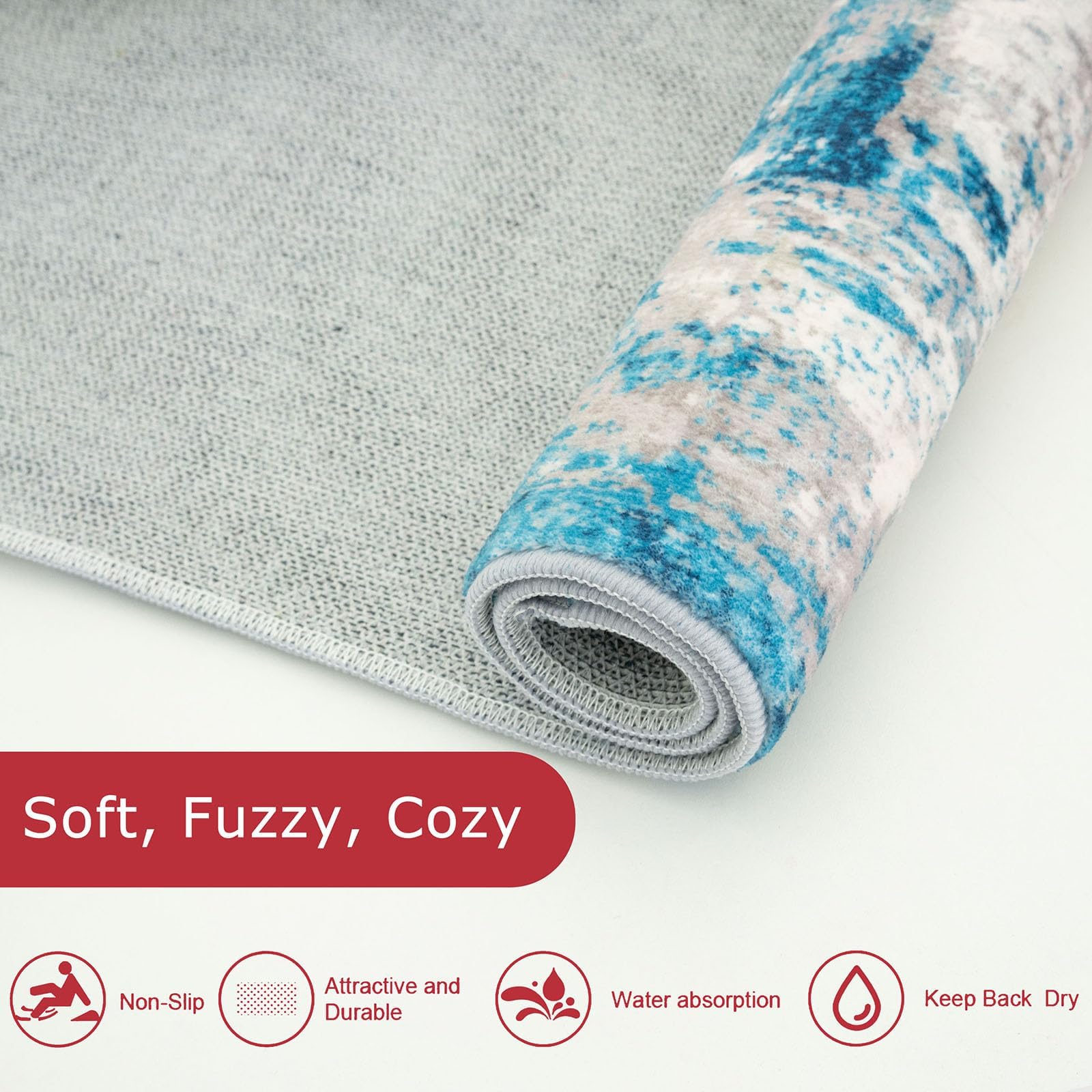 KOZYFLY Modern Abstract Runner Rug 2x6 Turquoise/Beige/Grey/Yellow Runners for Hallways Kitchen Rug Non Slip Washable Carpet Rug Runner Laundry Mat with Soft Low Pile for Entryway Bathroom Bedroom
